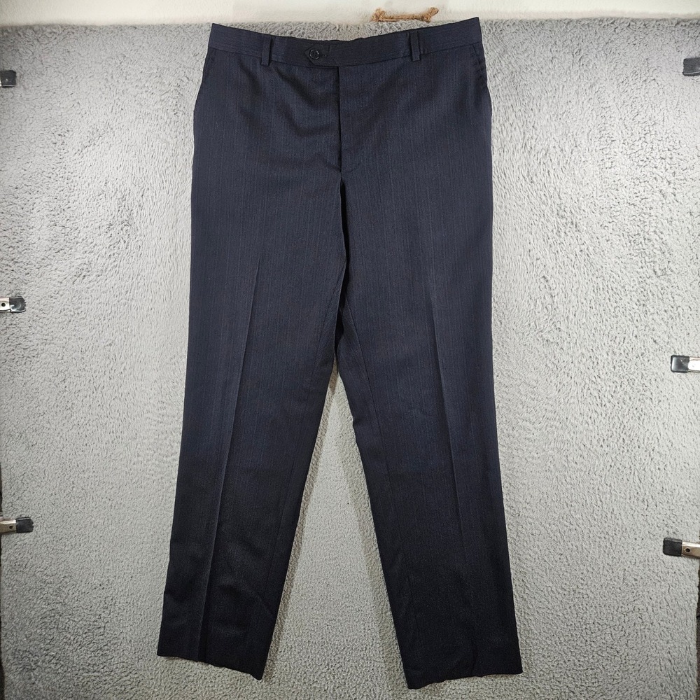 Paul Smith London Mens Navy Blue Micro Stripe Dress Pants Made in Italy 34x32
